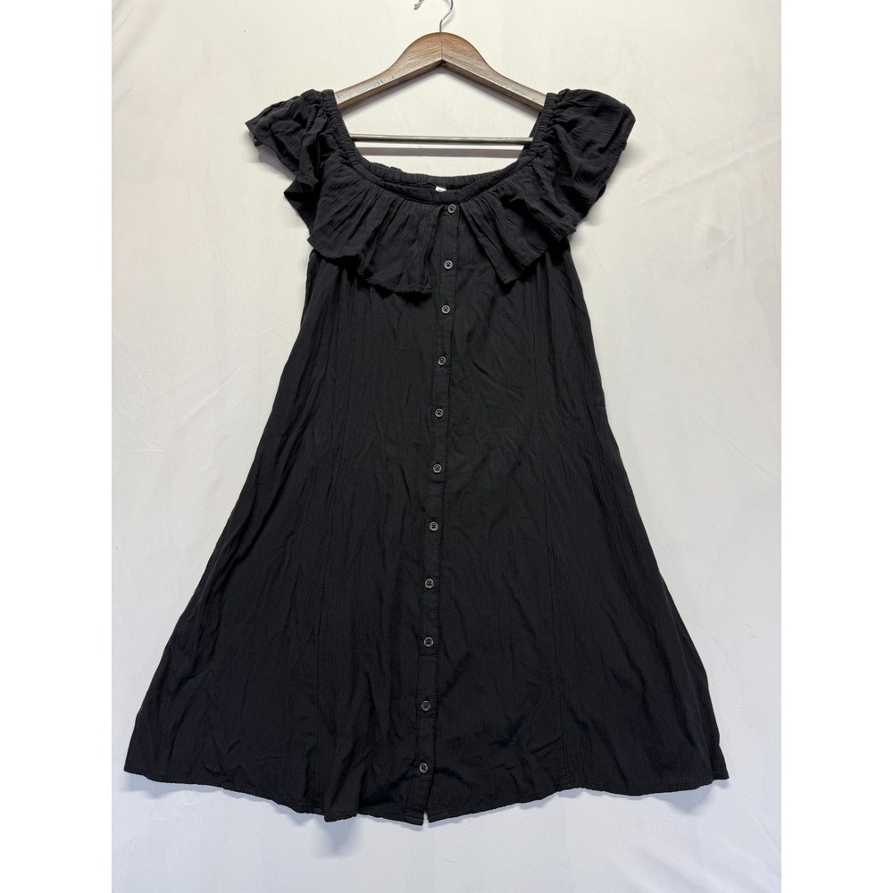 Mudd Mini Dress Women S Black Flutter Sleeve Scoop Neck Ruffle Trim Button Front